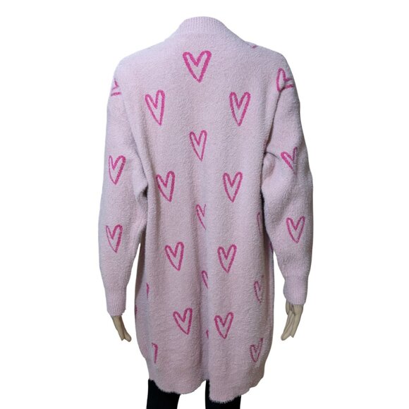 Unbranded Cardigan Pink with Hearts with Pockets Size Medium - Picture 3 of 3